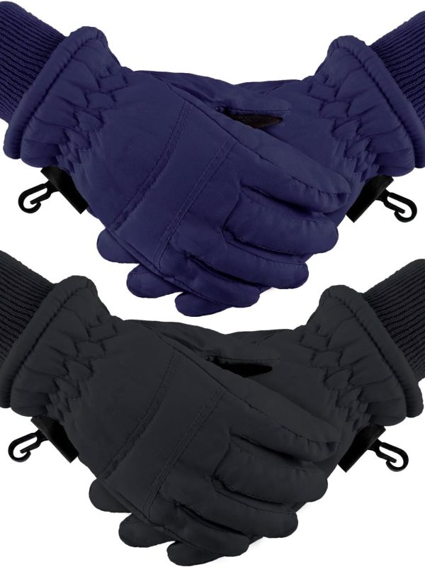 Windproof Kids Waterproof Ski Gloves with Knitted Cuff