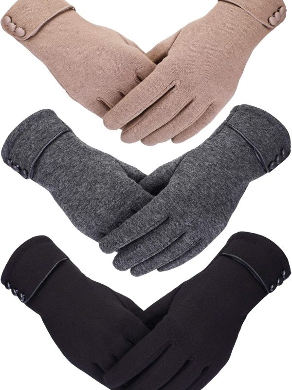 Windproof Women's Warm Fleece Lined Gloves with Button Design