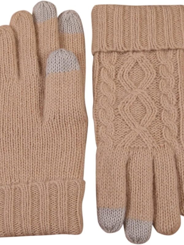 Wool Blend Knit Gloves with Fleece Lining