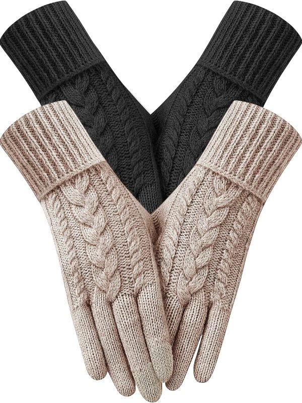 Cable Knit Touchscreen Gloves with Foldable Cuff